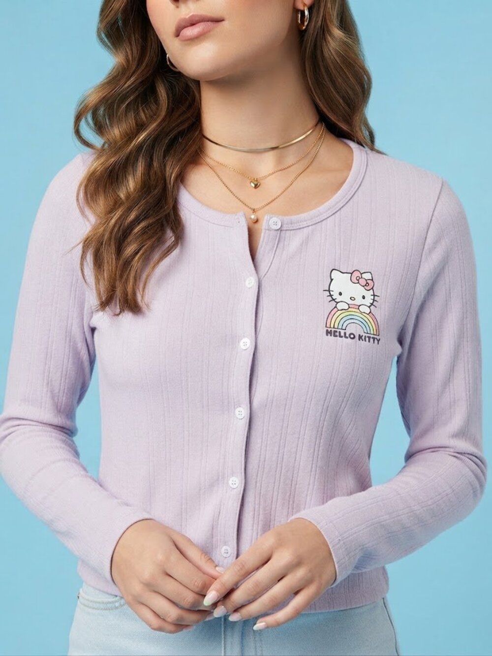 Hello Kitty Lavender Ribbed Button-Up Cardigan